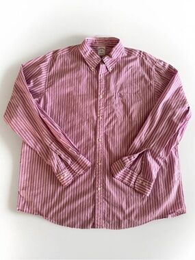Brooks Brothers Men's Friday Oxford Shirt Button Down. Pink/White stripes XL